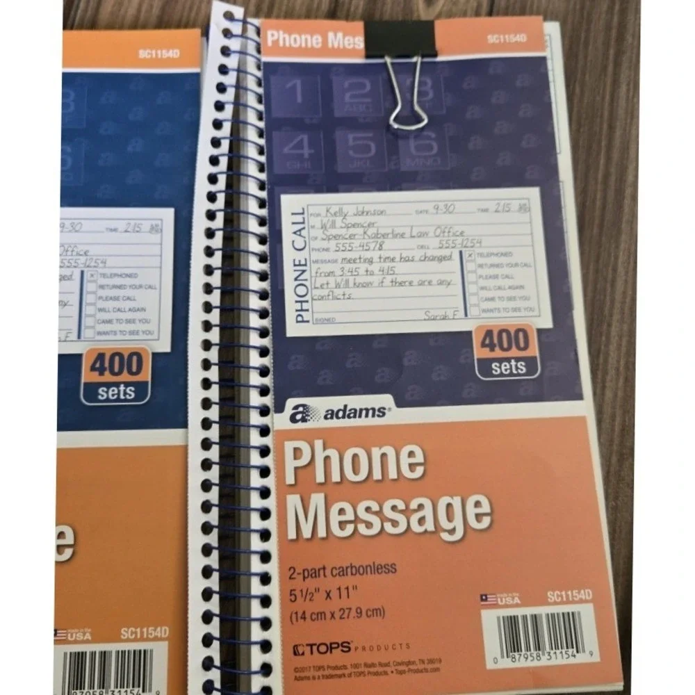 Adams Phone Message Book 2 Pack 800 Sets 2-Part Carbonless 5.5x11 4 Packs
